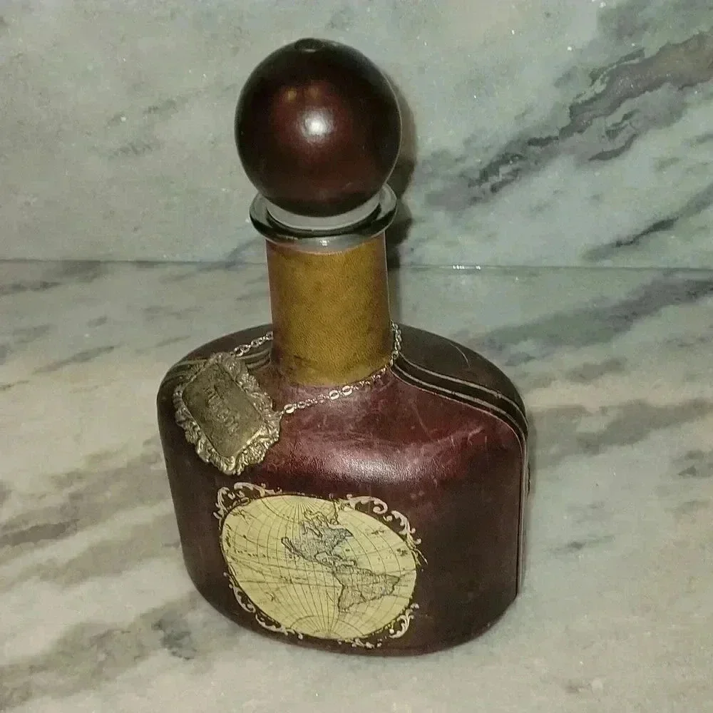 Decanter decorative empty Leather Map Decor Bourbon bottle